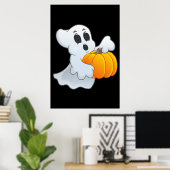 Cute animated Ghost met pompoen Poster (Thuiskantoor)