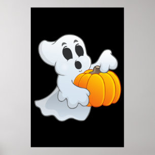 Cute animated Ghost met pompoen Poster