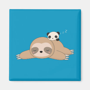 Cute animated sloth with panda beer magneet