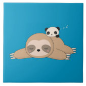 Cute animated sloth with panda beer tegeltje (Voorkant)