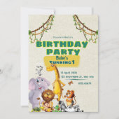 Cute Animaux 1er anniversaire invitation (Devant)