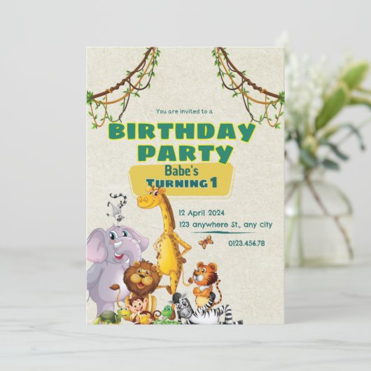Cute Animaux 1er anniversaire invitation (Debout devant)