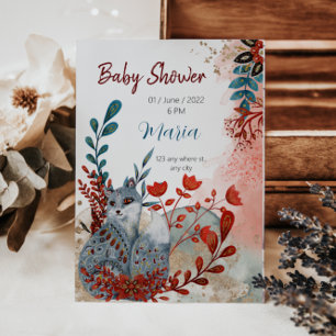 Cute Animaux baby shower invitation rouge et bleu