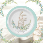 Cute Animaux Bunny Baby shower vert personnalisé<br><div class="desc">Fleurs douces de couleur pastel et lapin de lapin le plus doux qui ait jamais tenu du lapin de bébé. Monnaie verte. Personnalisé avec le nom et la date rendent cet extra spécial. Produits correspondants disponibles. 100% de satisfaction client avec "Zazzle"</div>