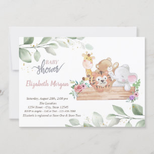 Cute Animaux Feuilles Baby shower Invitation