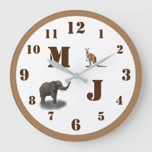 Cute Animaux Monogramme Acrylique Horloge Mur