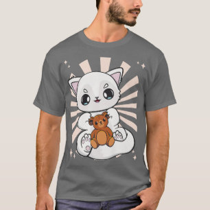 Cute Anime Arctic Fox Plays met Teddy Bear Premiu T-shirt