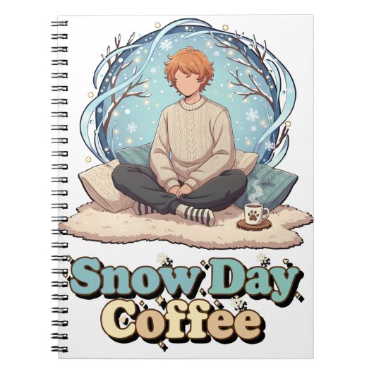 Cute Anime Boy Drinking Coffee in Winter Notitieboek (Voorkant)