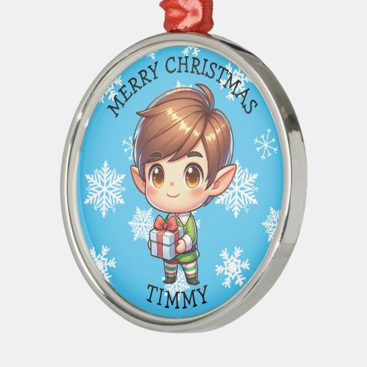Cute Anime Boy Elf Personalized Christmas Metalen Ornament (Links)
