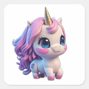 Cute Anime Cartoon Unicorn Vierkante Sticker