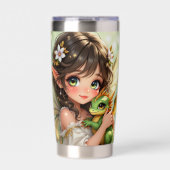 Cute Anime Fairy and Chibi Dragon  Geïsoleerde Drinkbeker (Voorkant)