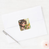 Cute Anime Fairy and Chibi Dragon Vierkante Sticker (Envelop)