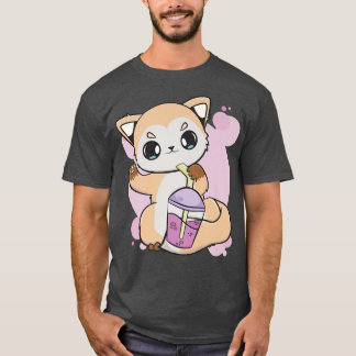 Cute Anime Fox met Boba voor bubbeltheeberprem T-shirt