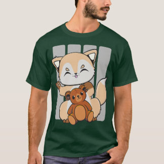 Cute Anime Fox met Kawaii Speelgoed en Teddy Bear T-shirt