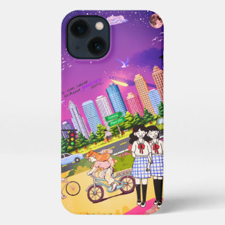 Cute Anime Girl in Scenic Landscape  iPhone 13 Hoesje