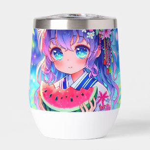 Cute Anime Girl Manger Watermelon sur une journée