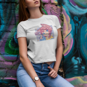 Cute Anime Girl met kattenoorten T-shirt