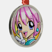 Cute Anime Girl Metalen Ornament (Rechts)