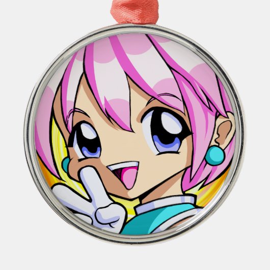 Cute Anime Girl Metalen Ornament (Voorkant)