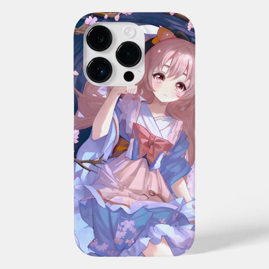 Cute Anime Girl onder een Cherry Blossom Tree Case-Mate iPhone Case (Achterkant)