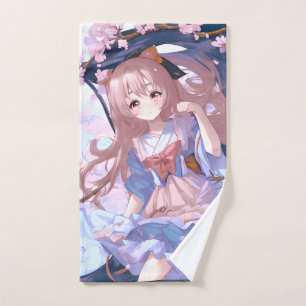 Cute Anime Girl onder een Cherry Blossom Tree Handdoek