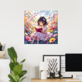 Cute Anime Girl Reading a Book Poster (Thuiskantoor)