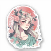 Cute Anime Girl Sticker (Voorkant)