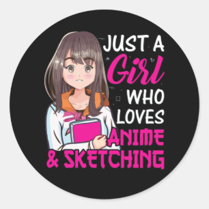 Cute Anime Girl voor Anime & Sketching Lover Ronde Sticker