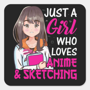 Cute Anime Girl voor Anime & Sketching Lover Vierkante Sticker