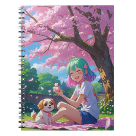 Cute Anime Girl with Doggie Notebook Notitieboek