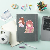 Cute Anime Girl with Glasses Aesthetic Sticker (Couverture iPad)