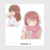 Cute Anime Girl with Glasses Aesthetic Sticker (Feuille)