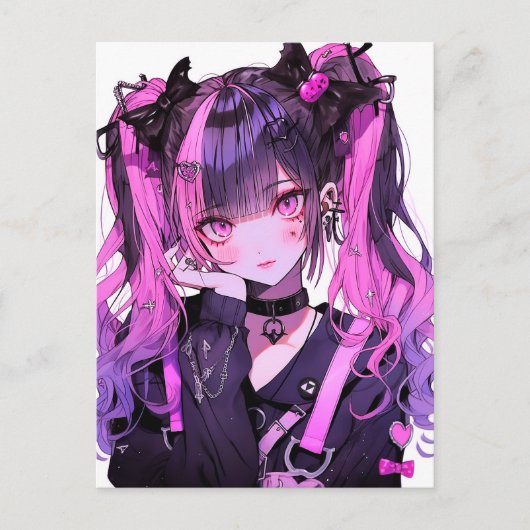 Cute Anime Gothic Girl Briefkaart (Voorkant)