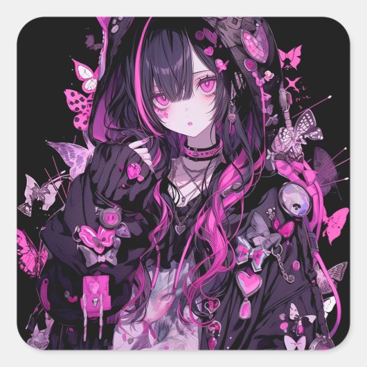 Cute Anime Gothic Girl Vierkante Sticker (Voorkant)