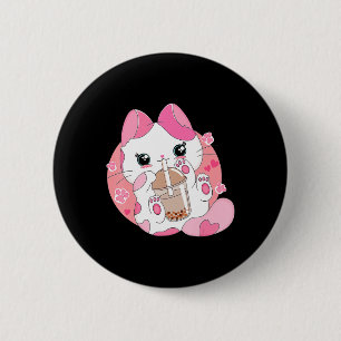 Cute Anime Kawaii Cat Boba Bubble Tea Girls Costum Ronde Button 5,7 Cm