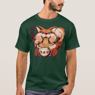 Cute Anime Kawaii Fox Eating Ramen Noodles Premium T-shirt