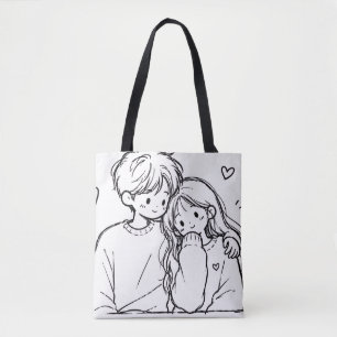 Cute Anime Koppel Lijn Kunst Boodschappentas Draagtas