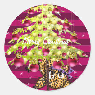 Cute Anime Leopard onder Limoen kerstboom Ronde Sticker