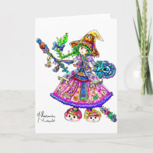 Cute Anime Witch Kawaii Halloween Magic Spell Kaart