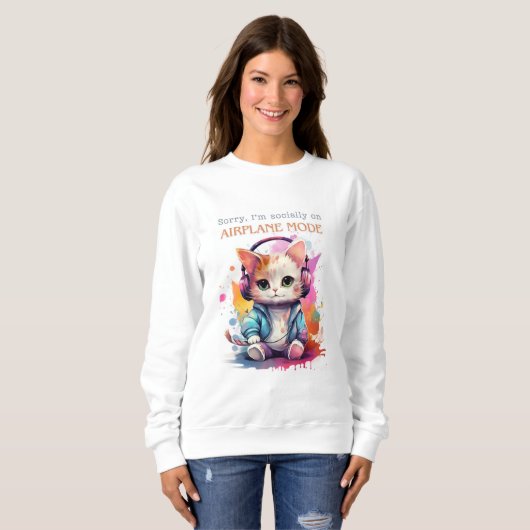 Cute antisociale Chat Sweatshirt blanc (Devant entier)