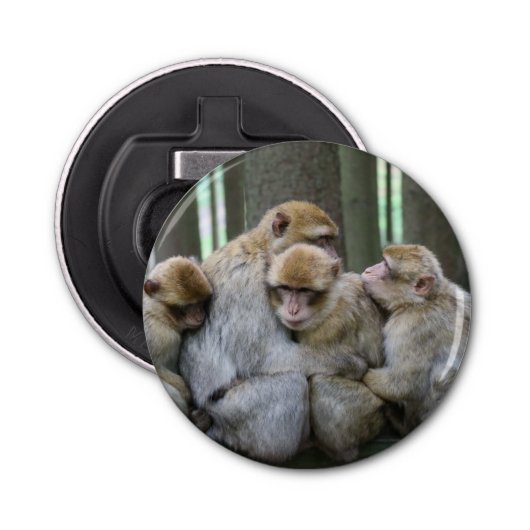 Cute Ape Family Group Hug Photography Button Flesopener (Voorkant)