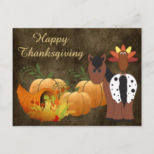 Cute Appaloosa Horse and Turkey Happy Thanksgiving Feestdagenkaart