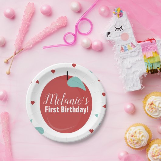 Cute Apple Confetti Birthday Party Papieren Bordje (Feest)