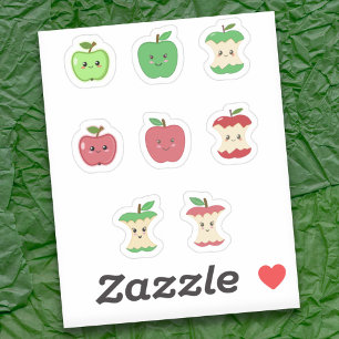 Cute Apple en Apple Core Stickers Set