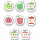 Cute Apple en Apple Core Stickers Set (Voorkant)