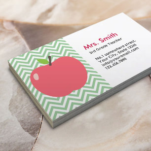Cute Apple Green Chevron Teacher Visitekaartje