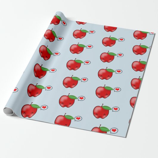 Cute Apple Love Pattern Cadeaupapier (Uitgerold)
