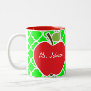 Cute Apple op Electric Green Quatrefoil Tweekleurige Koffiemok