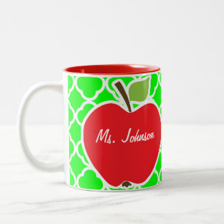 Cute Apple op Electric Green Quatrefoil Tweekleurige Koffiemok