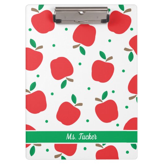 Cute Apple Pattern Teacher Name Red Green Klembord (Voorkant)